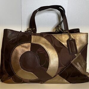 Coach Brown and Gold Patchwork Leather Tote 2012